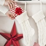 julstrumpa stickad vit Partydeco