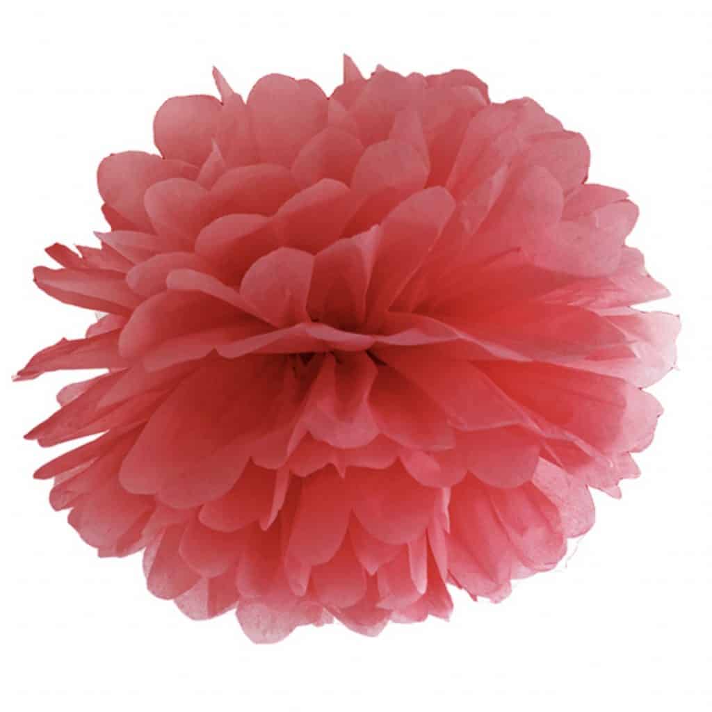 pom poms blomma röd Partydeco