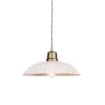 Taklampa Ingrid i antikvit plåt med veckad skärm och mässingssockel – Strömshaga