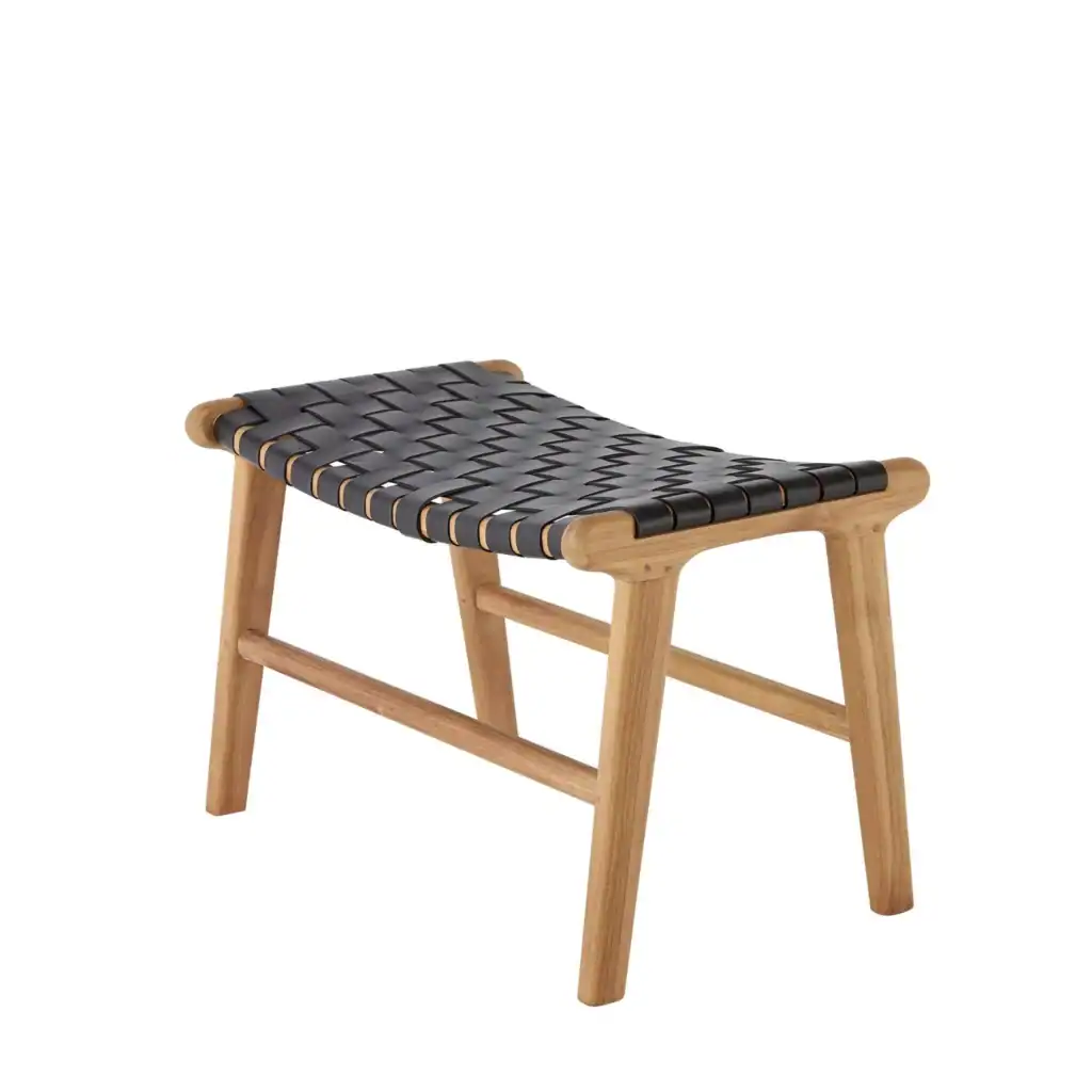 Pallen PORTO i svart läder och odlad teak från varumärket Wikholm form