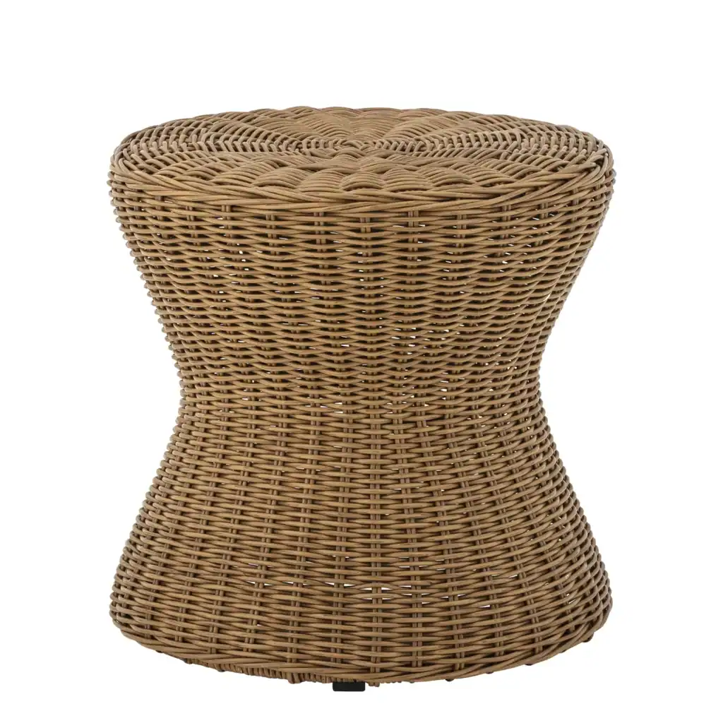 Bloomingville Roccas sidobord i brun polyrattan, formad som en timglasfigur.
