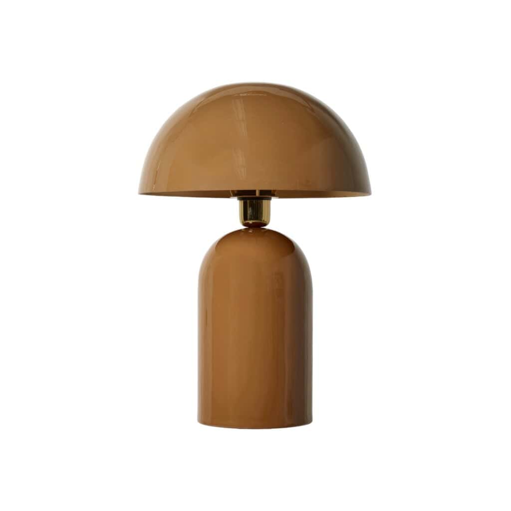 Brun bordslampa ROME från Wikholm Form, med kupolformad skärm och robust järnfot.