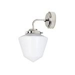 Elegant vägglampa SIGNE från Strömshaga med förnicklad metall och opalglas, monterad på vägg.