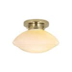 Badrumslampa Hulda i mässing och opalvitt glas tänd i takmodell, Ø24 cm.