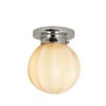 Taklampa i nickel med beige glaskupa, badrumslampa Marit från Strömshaga