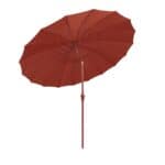 Marsalarött parasoll från Zuiver sett underifrån, med detaljerade spröt och robust konstruktion.