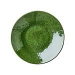Grön tallrik i stengods från kollektionen ANNABELLE, med en unik glasyr och rustik design.