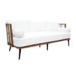 Covelo 3-sitssoffa i konstrotting med vita dynor och svarta ben, en stilren och bekväm loungesoffa för uteplats eller uterum.