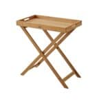 Brickbord i teak hög modell från Brafab med fällbara ben och löstagbar bricka – perfekt för uteplatsen