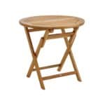 Turin runt matbord i teak från Brafab – ett stilrent, fällbart bord med en diameter på 80 cm, perfekt för uteplats, balkong eller trädgård.