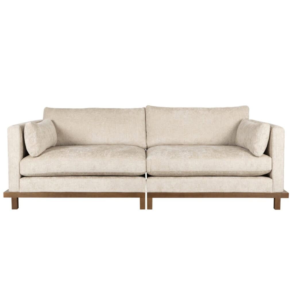 Japandi-soffa i sandfärgat tyg med valnötsfärgad träram – Zuiver Blossom 3-sits