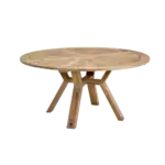 CIRCUS matbord natur teak från Brafab – runt utebord i massiv teak med gedigna ben och dekorativ bordsskiva.