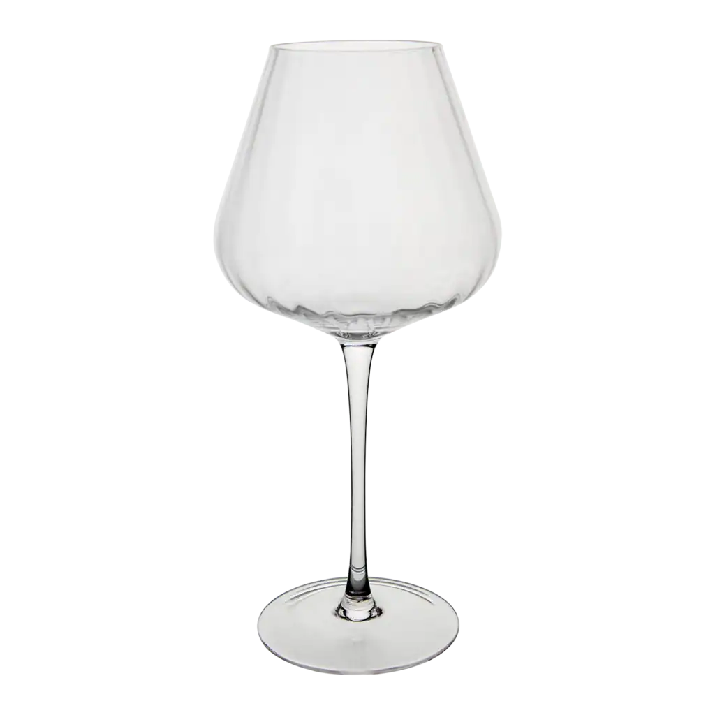Rödvinsglas NOMI i klart glas, frilagd mot vit bakgrund.