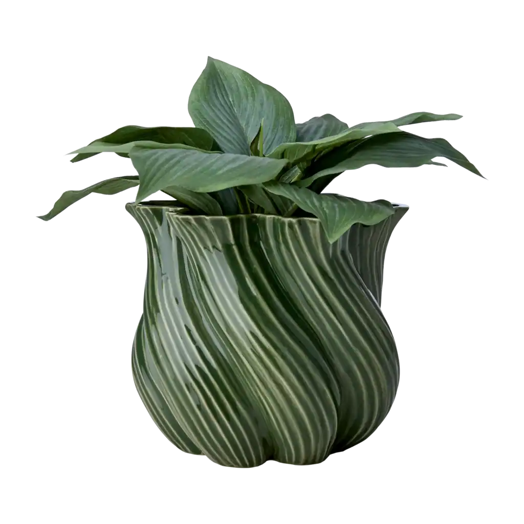 TWIST vas i grönt stengods med grön växt