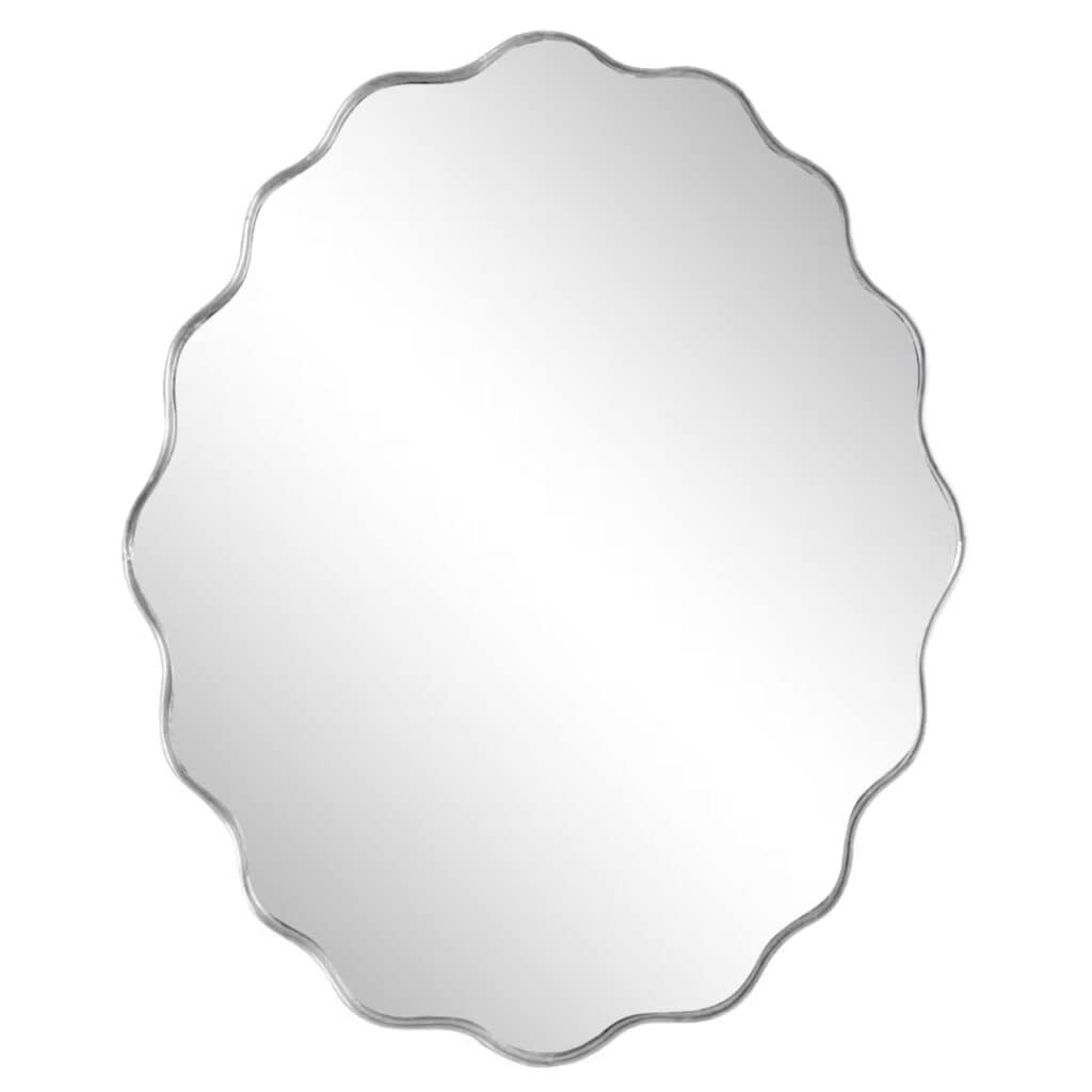 Oval vågig spegel i silver från Strömshaga – Spegel Jonna 68 x 55 cm med dekorativ kant.
