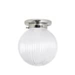 Badrumslampa i glas för tak från Strömshaga med rund räfflad glaskupa och blank nickelfot