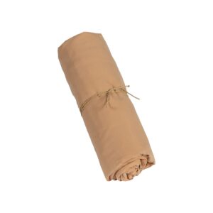 Underlakan i tvättad ekologisk bomull, färg Peach Pink, rullat och knutet med snöre – Storefactory.