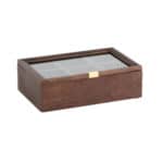 Puyo förvaringslåda med glaslock i mangoträ från Nordal – stilren låda med sex fack för te, smycken eller småsaker.