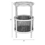 Ritning av Makoto sidobord i svart metall och rotting med måttangivelse – 50 cm högt och 30 cm brett.
