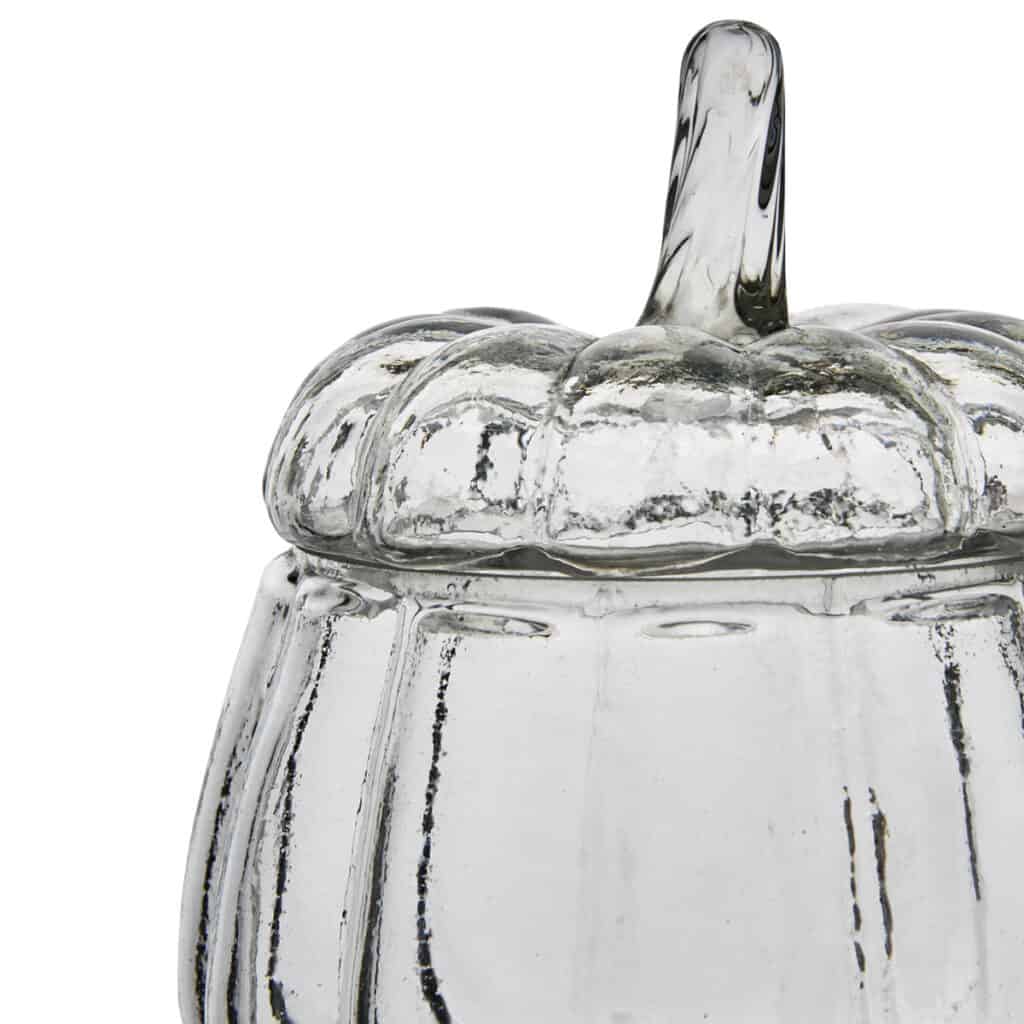 Närbild på PUMPKIN-skålens glaslock med pumpaform och tydlig stjälk.