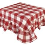 Rödvit rutig duk i ekologisk bomull med volang, 150x250 cm – Duk Ida Ruta från Strömshaga.