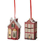 Juldekoration HUS och STADSHUS i rött med snödraperade tak