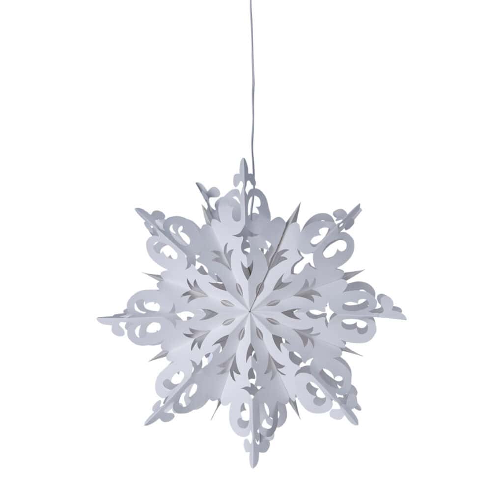 Vit julstjärna i papper från Affari of Sweden, släckt – vacker snöflingeform i nordisk stil.