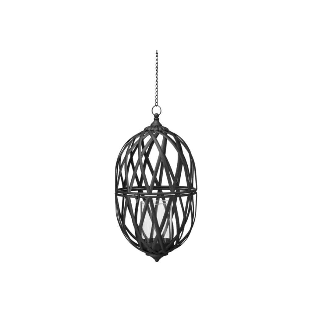 Stor TORUN hänglykta i antiksvart järn med glascylinder för ljus.