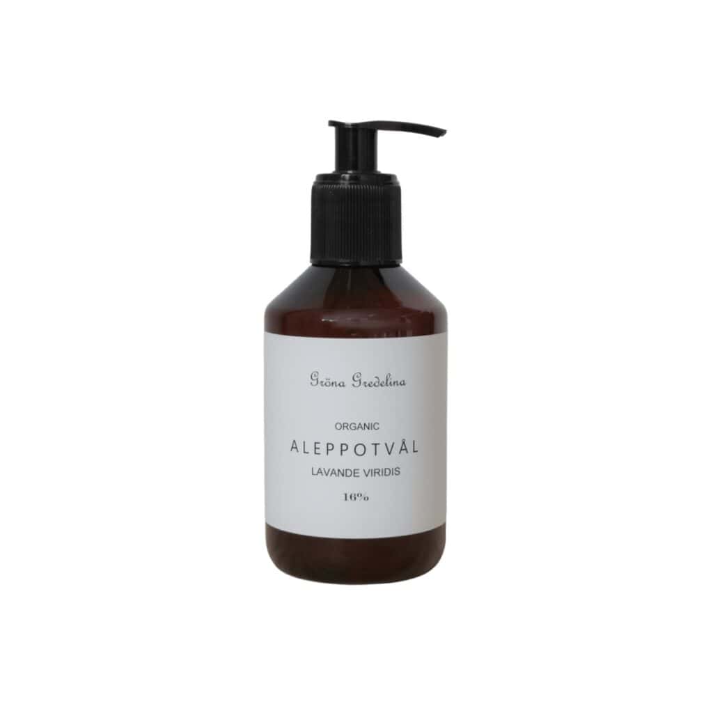 Flytande Aleppotvål med lavendel – brun pumpflaska från Gröna Gredelina (250 ml
