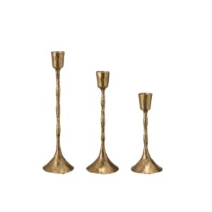 Anjali ljusstake i antik guld i tre storlekar på vit bakgrund