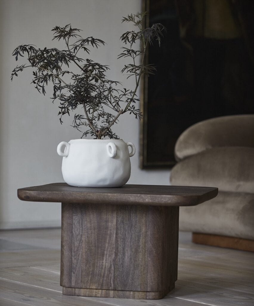 Japandi vas i keramik med kvist och naturlig form