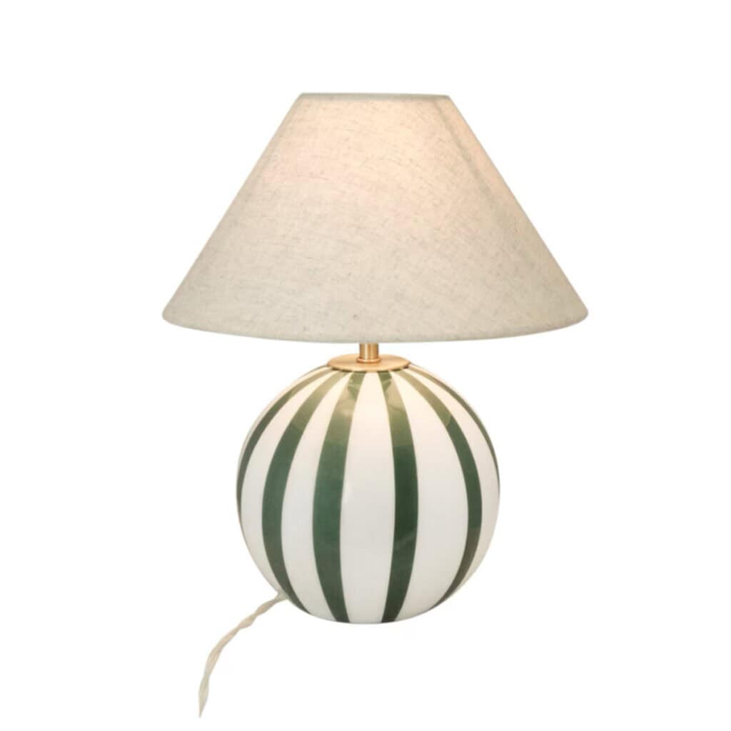 Detalj av lampfot Alba i opalglas med gröna ränder