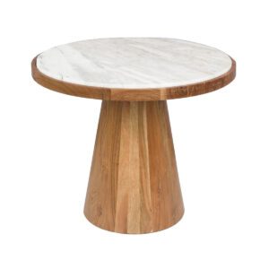Runt soffbord Mees i akaciaträ med ljus marmorskiva, diameter 50 cm