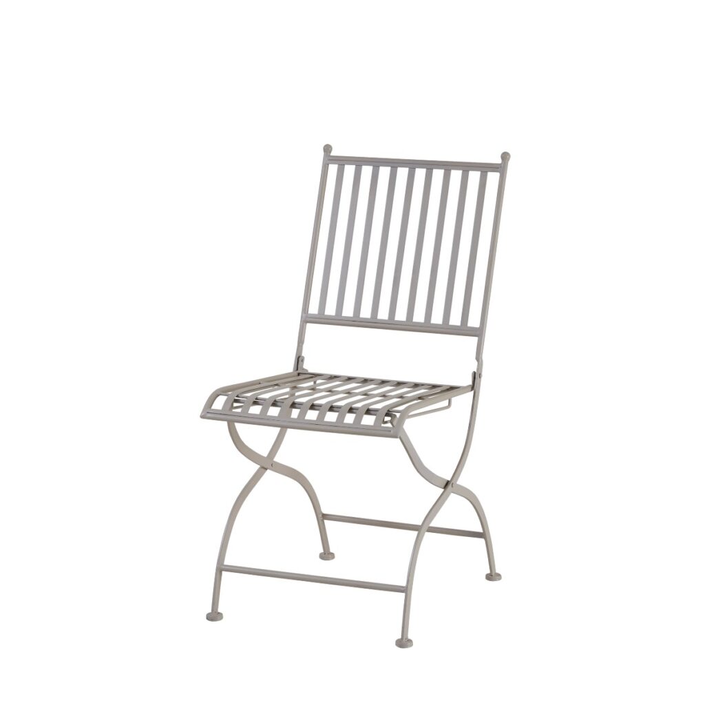 Beige hopfällbar trädgårdsstol i järn med klassisk cafékänsla