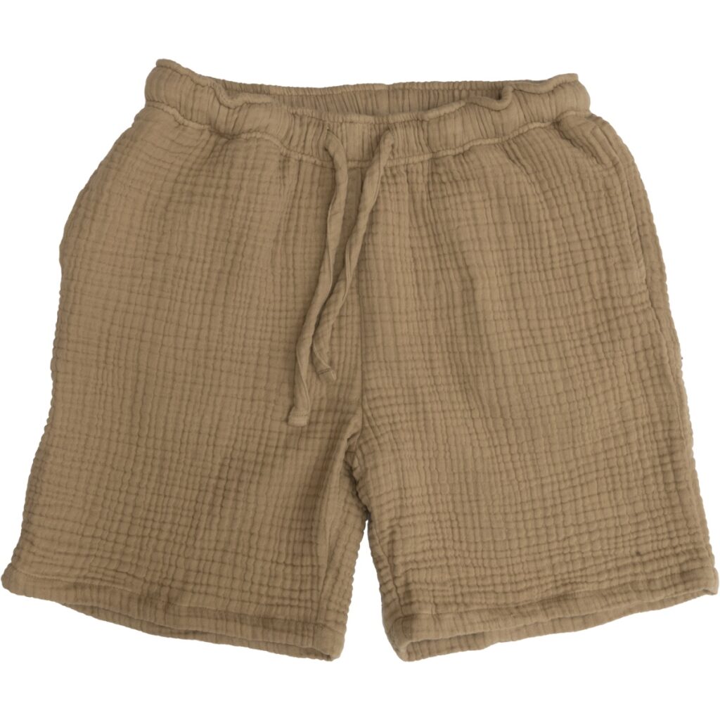 Shorts till Pyjamas NICOLA i nougat i 100% bomullsmuslin med resår och knyt i midjan