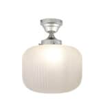 Taklampa Eli i nickel med frostat glas, räfflad glaskupa