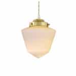 Taklampa Signe i mässing med droppformad kupa i opalglas, tänd