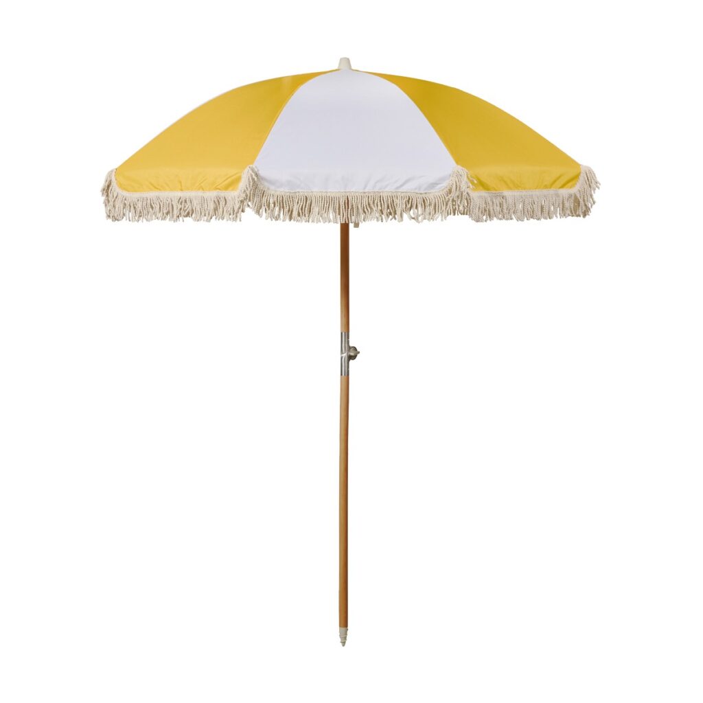 Randigt parasoll Valletta vit och gul med fransar 180 cm