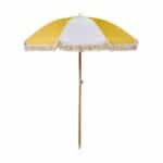 Randigt parasoll Valletta vit och gul med fransar 180 cm