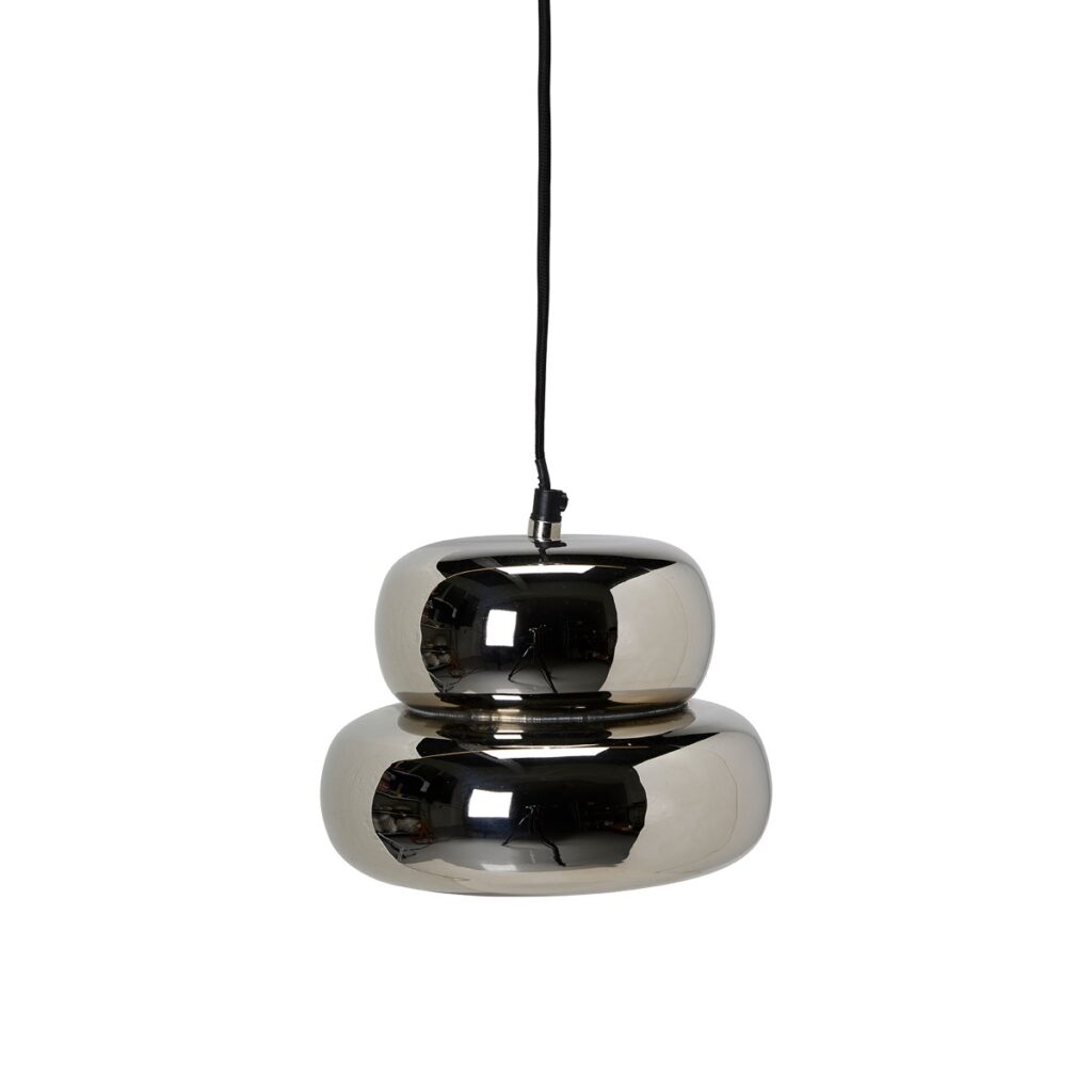 Taklampa PADOVA i krom 22 cm med rund metallskärm och svart textilkabel