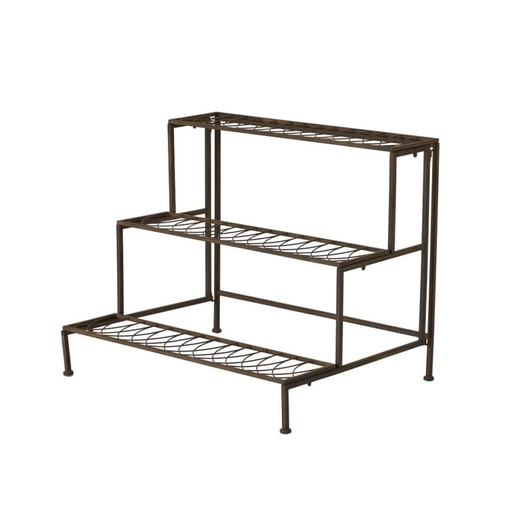 Blomhylla Valeria i rostbrunt järn med tre nivåer för växter