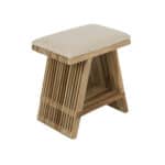 Pall i teak med tygsits i off white, 40 cm
