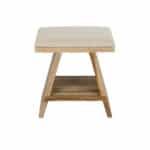 Pall i teak med tygsits i off white, sidovy