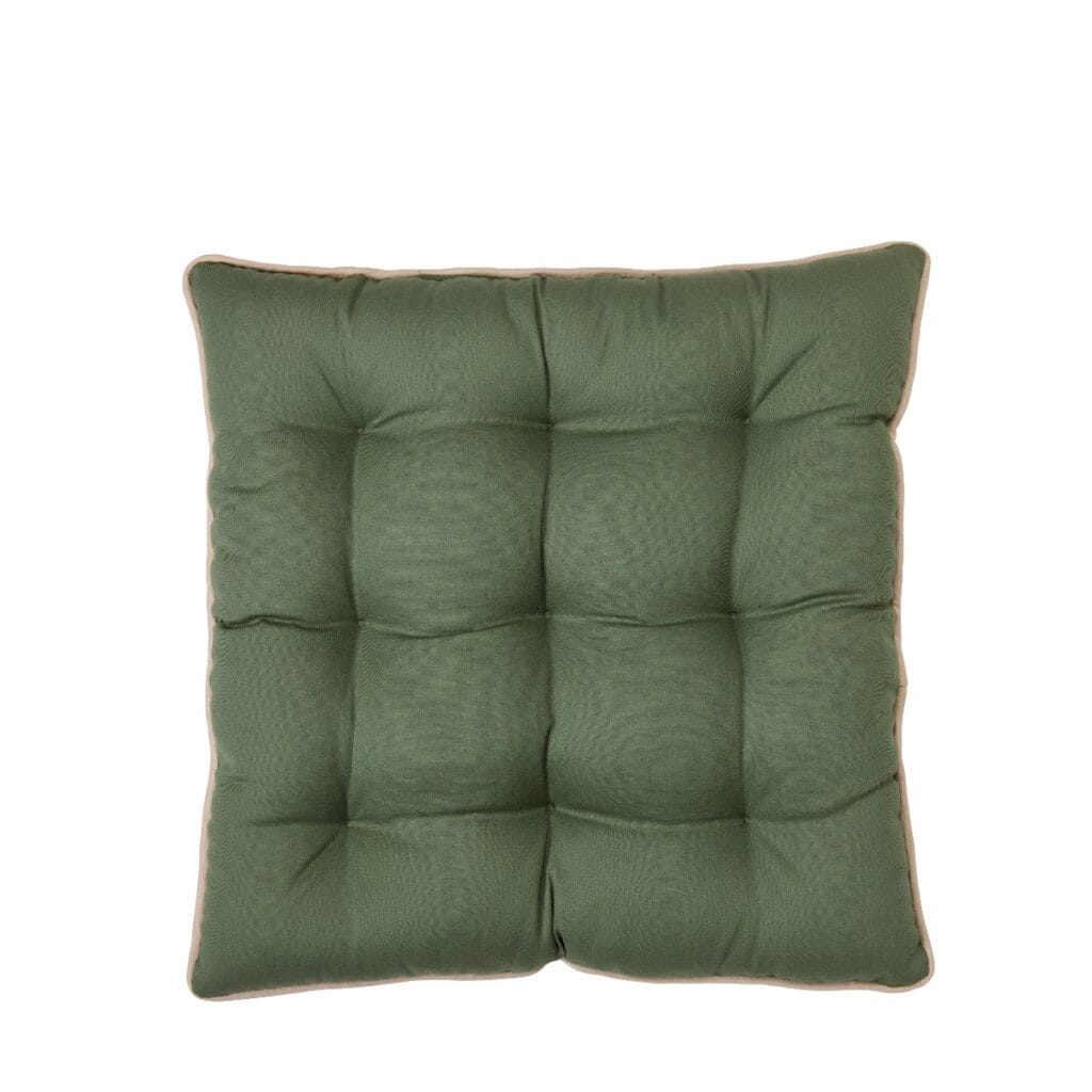 Grön sittdyna 40x40 cm i bomull med beige kant och rutmönster