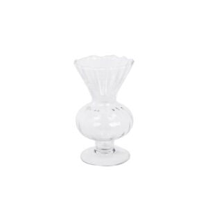 Glasvas Annie i klart glas med fot och vågig kant, 13,5 cm hög.