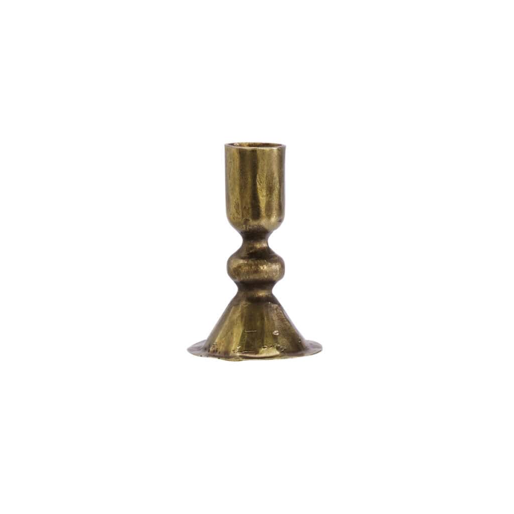 Liten ljusstake i handsmitt järn med antik mässingsfinish