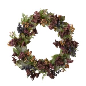 Konstgjord höstkrans med hortensia grön & vinröd 45 cm