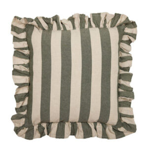 Kuddfodral AMALIA randigt med volang grön 45x45 cm