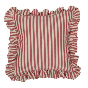 Kuddfodral SVEA randigt med volang röd 45x45 cm
